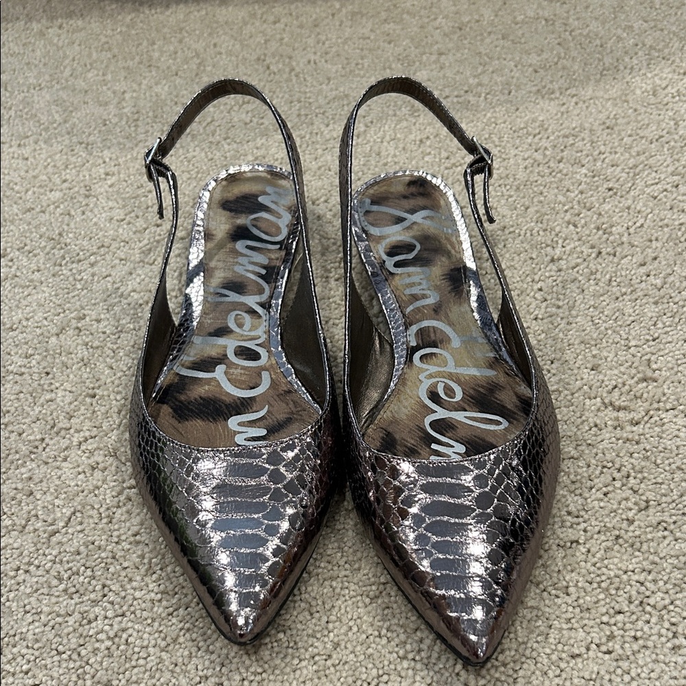 Sam Edelman Pewter Textured Slingback Heels